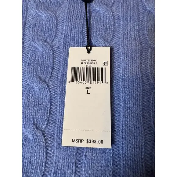 POLO Ralph Lauren Cashmere Light Blue Cable Knit Pullover Sweater Men's L NWT!